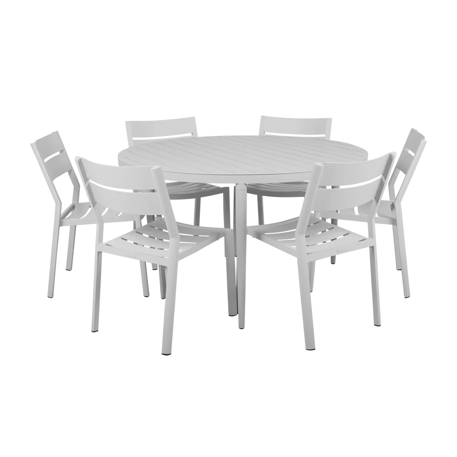 Delia/Bigby matgrupp ljusgrå - 6 stolar, Ø130 cm