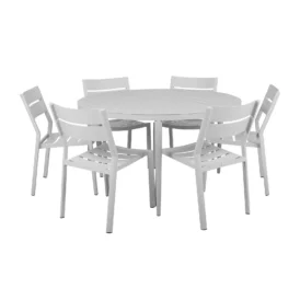 Delia/Bigby matgrupp ljusgrå - 6 stolar, Ø130 cm