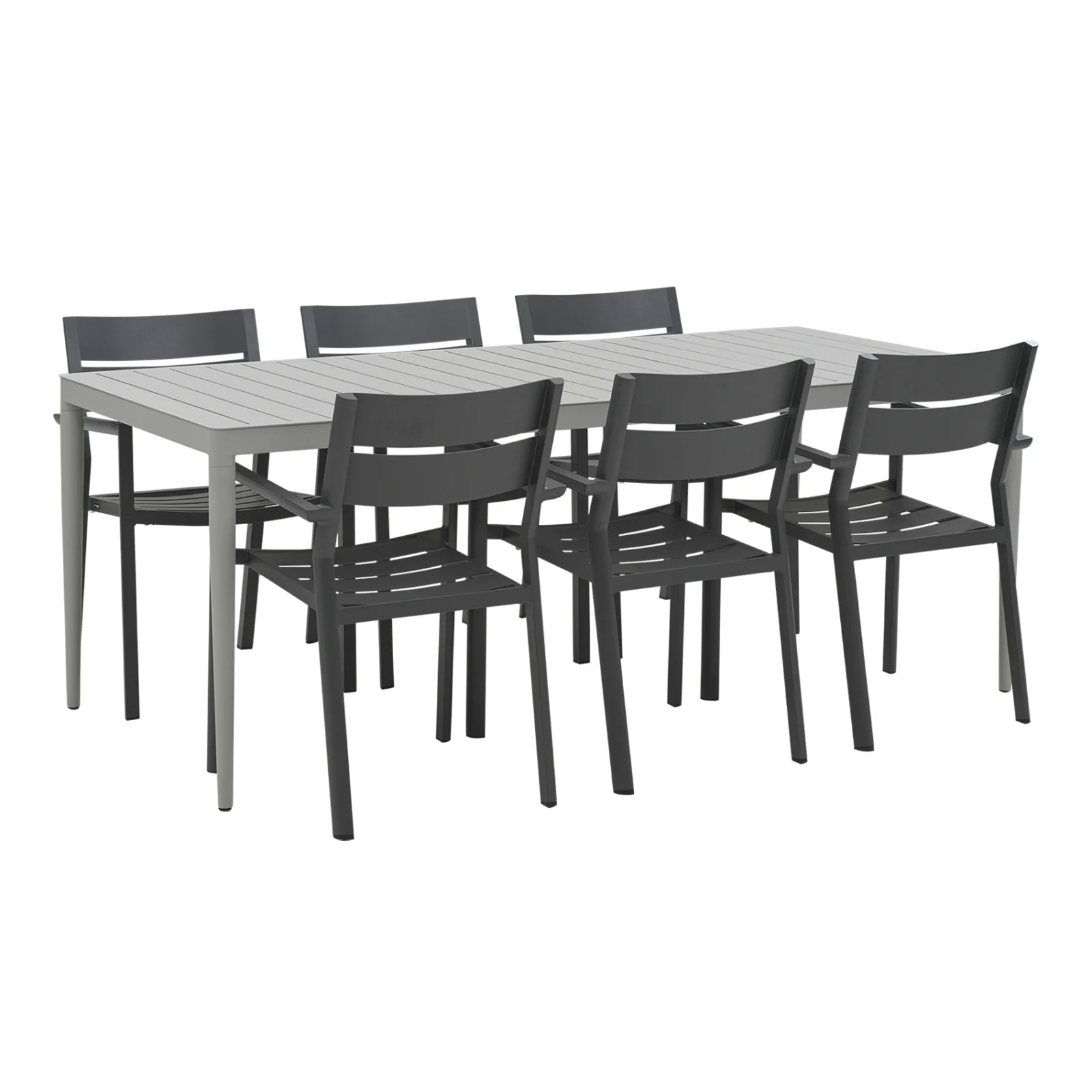 Delia/Bigby matgrupp antracit/ljusgrå - 6 karmstolar, 195x90 cm