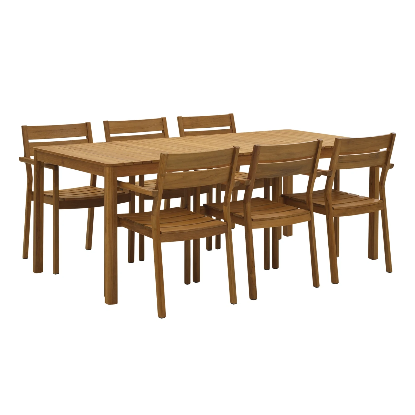Delia/Joe matgrupp teak - 6 karmstolar, 195x90 cm