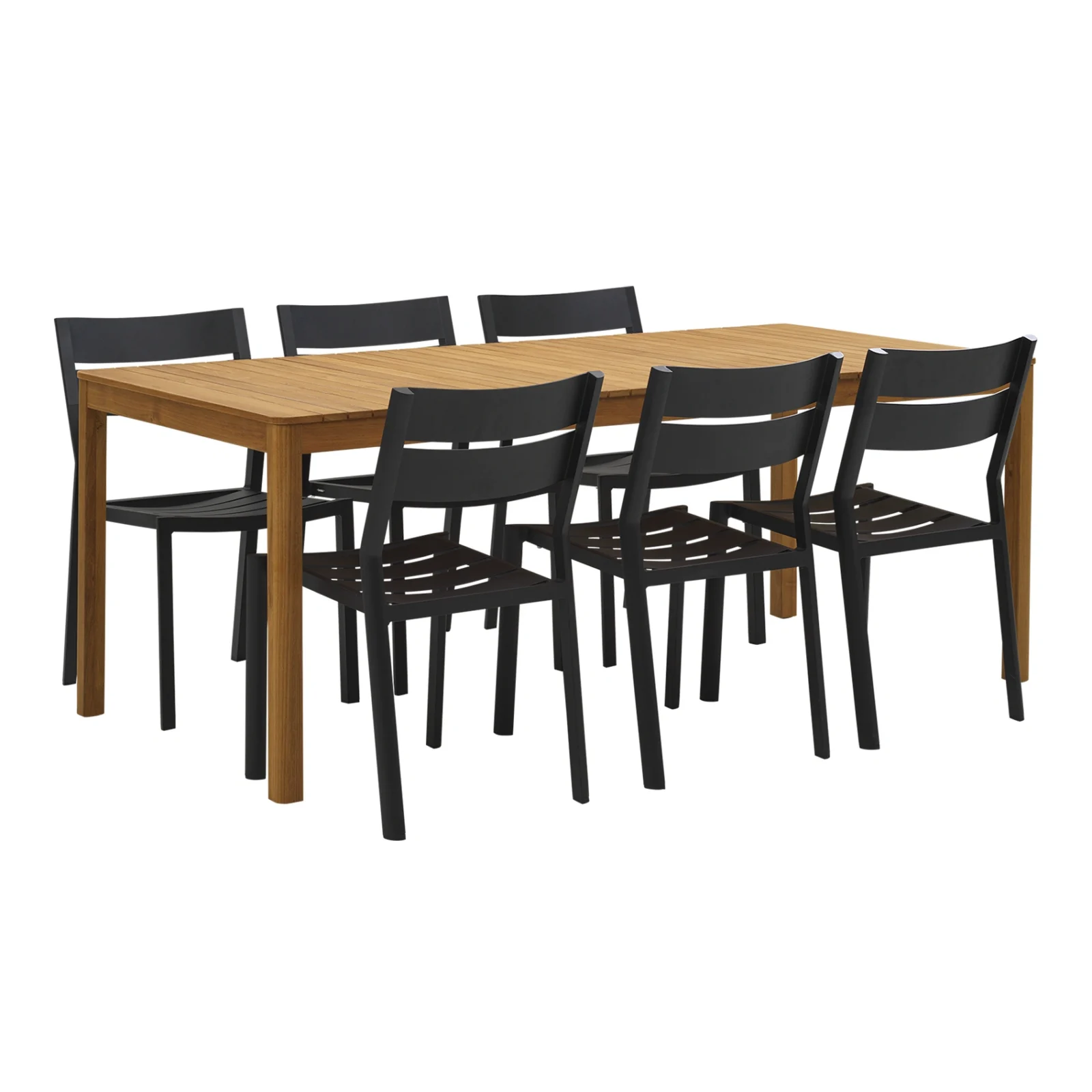 Delia/Joe matgrupp svart/teak - 6 karmstolar, 195x90 cm