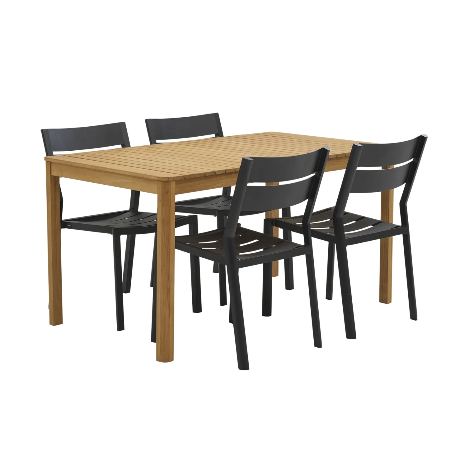 Delia/Joe matgrupp svart/teak - 4 karmstolar, 140x80 cm