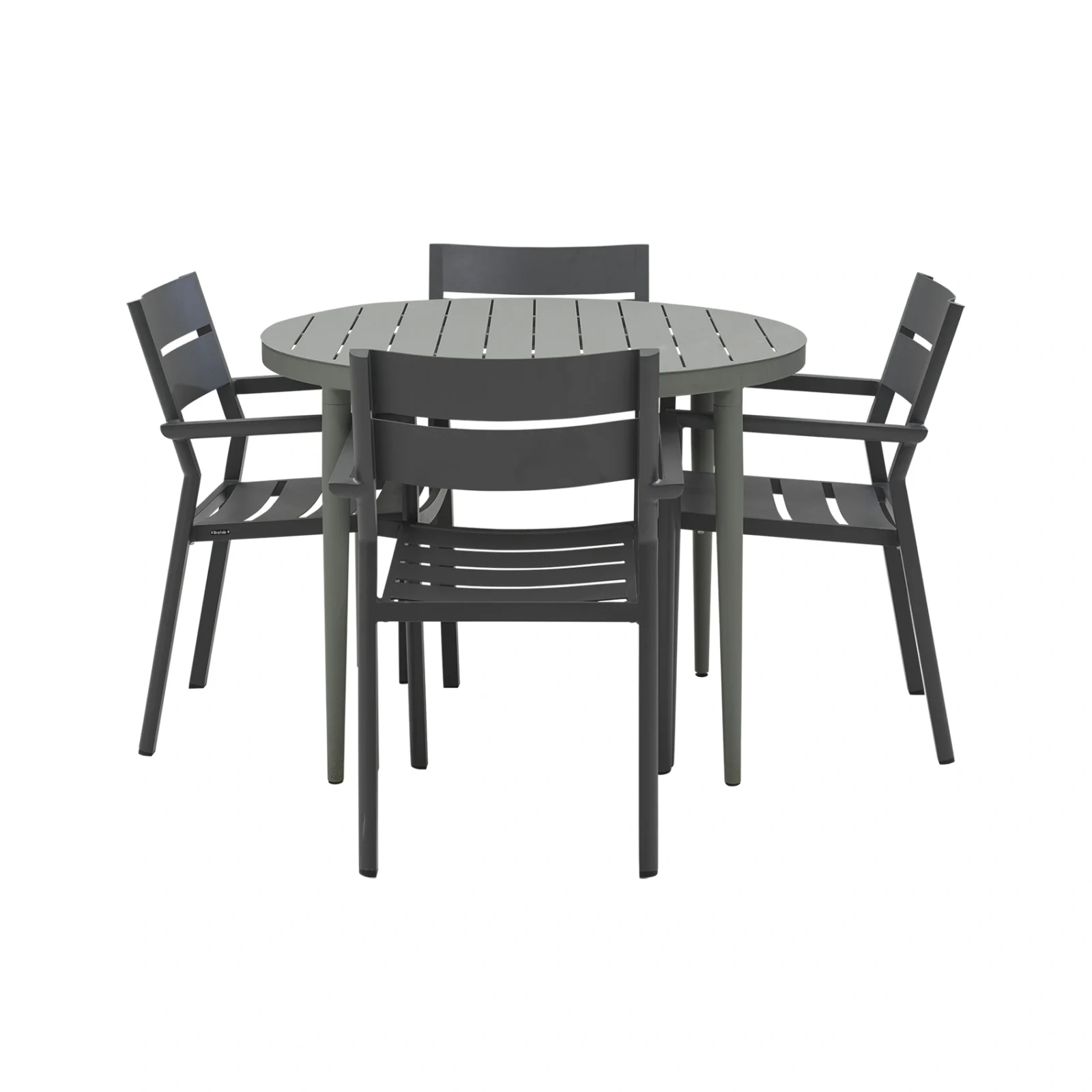 Delia/Bigby matgrupp antracit/dusty green - 4 karmstolar, Ø100 cm