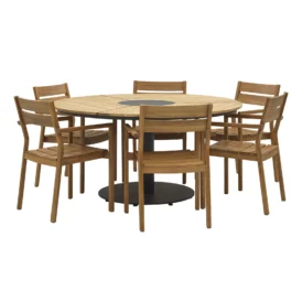 Delia/Peace matgrupp teak - 6 karmstolar, Ø150 cm