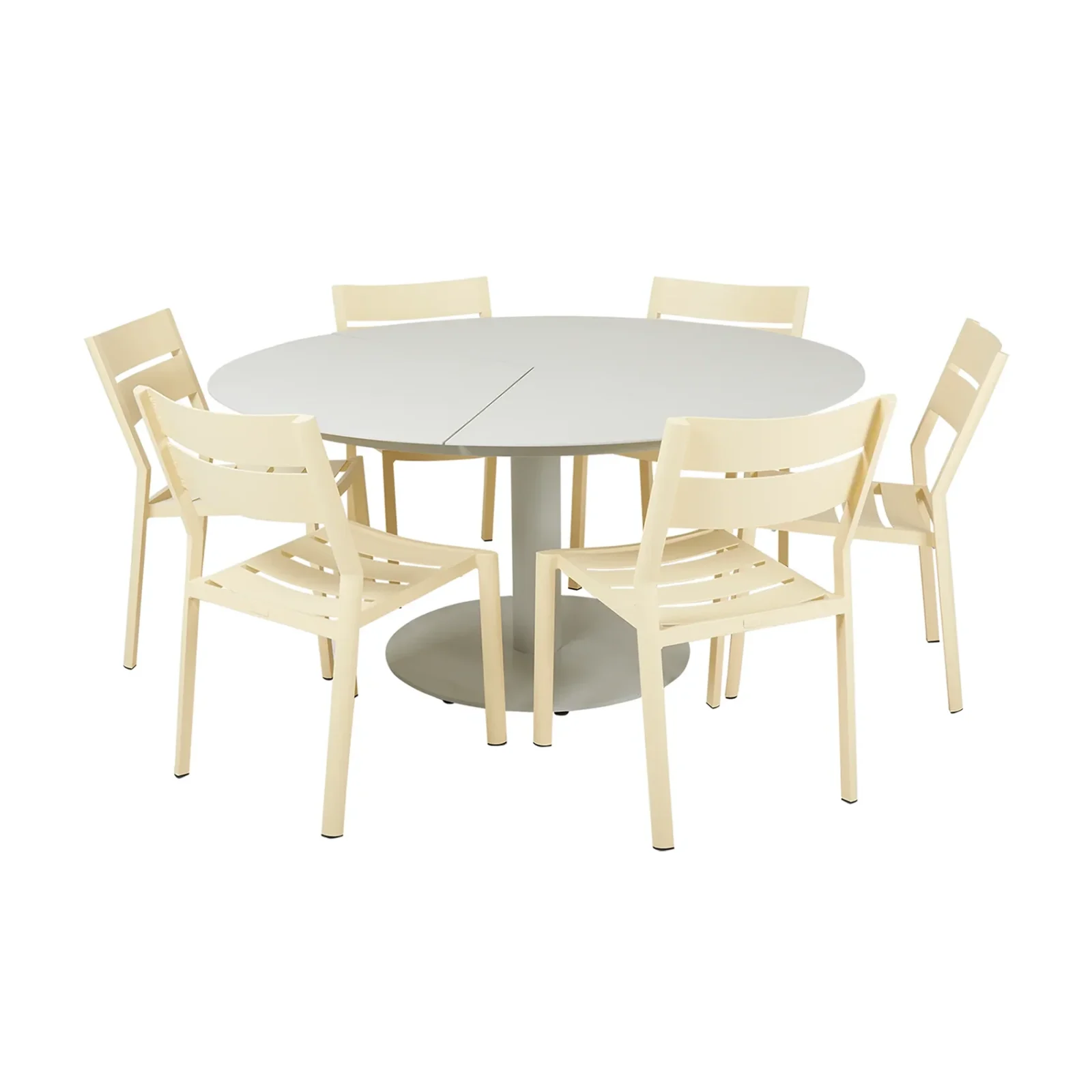 Delia/Peace matgrupp ljusgrå/lemon - 6 stolar, Ø150 cm