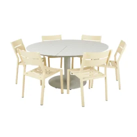 Delia/Peace matgrupp ljusgrå/lemon - 6 stolar, Ø150 cm
