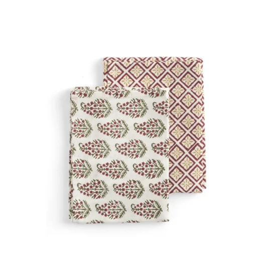 Diamond och Persian Paisley röd och gul kökshanddukar.
